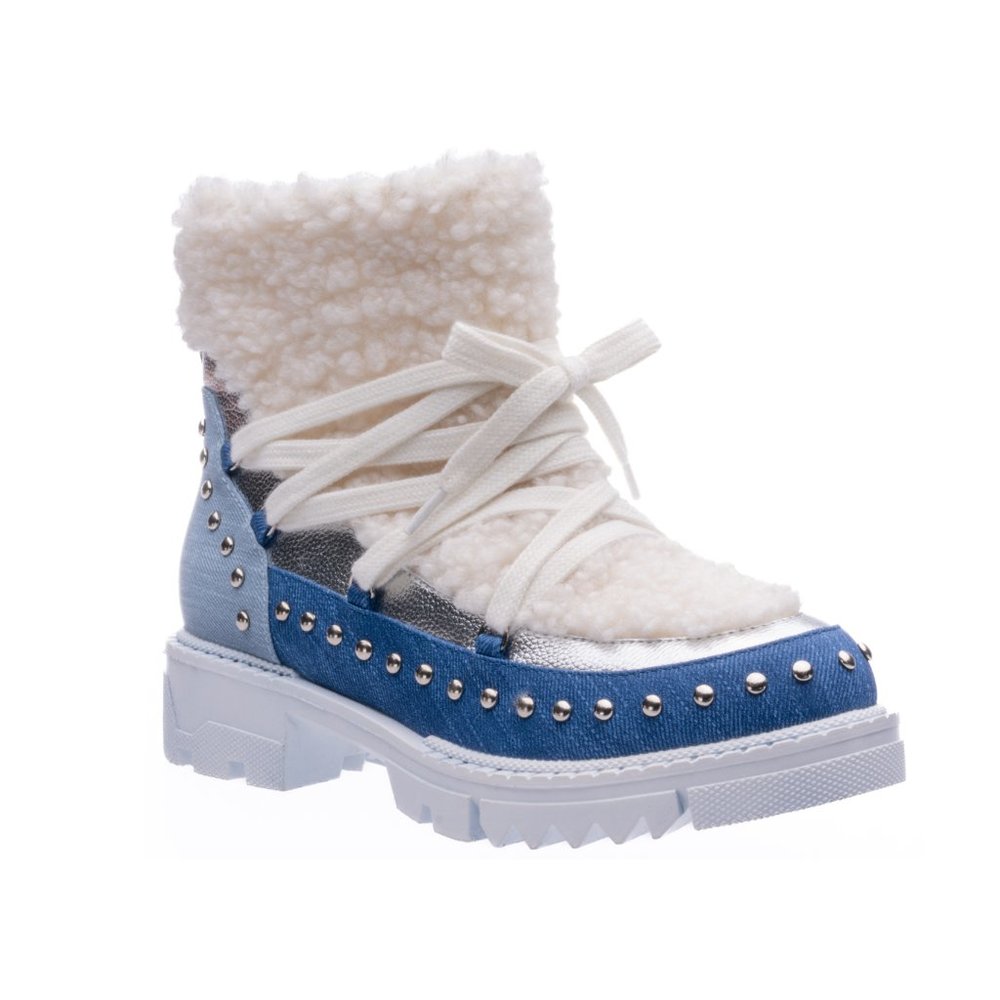 Sporty Trendy Womens Warm White Blue Ankle Chunky Fur Lace Boots